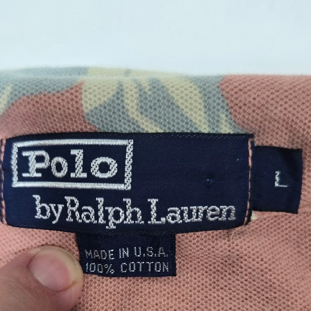 Vintage Polo Ralph Lauren Mens L Hawaiian Shirt USA Made Pink Floral Camp 90s